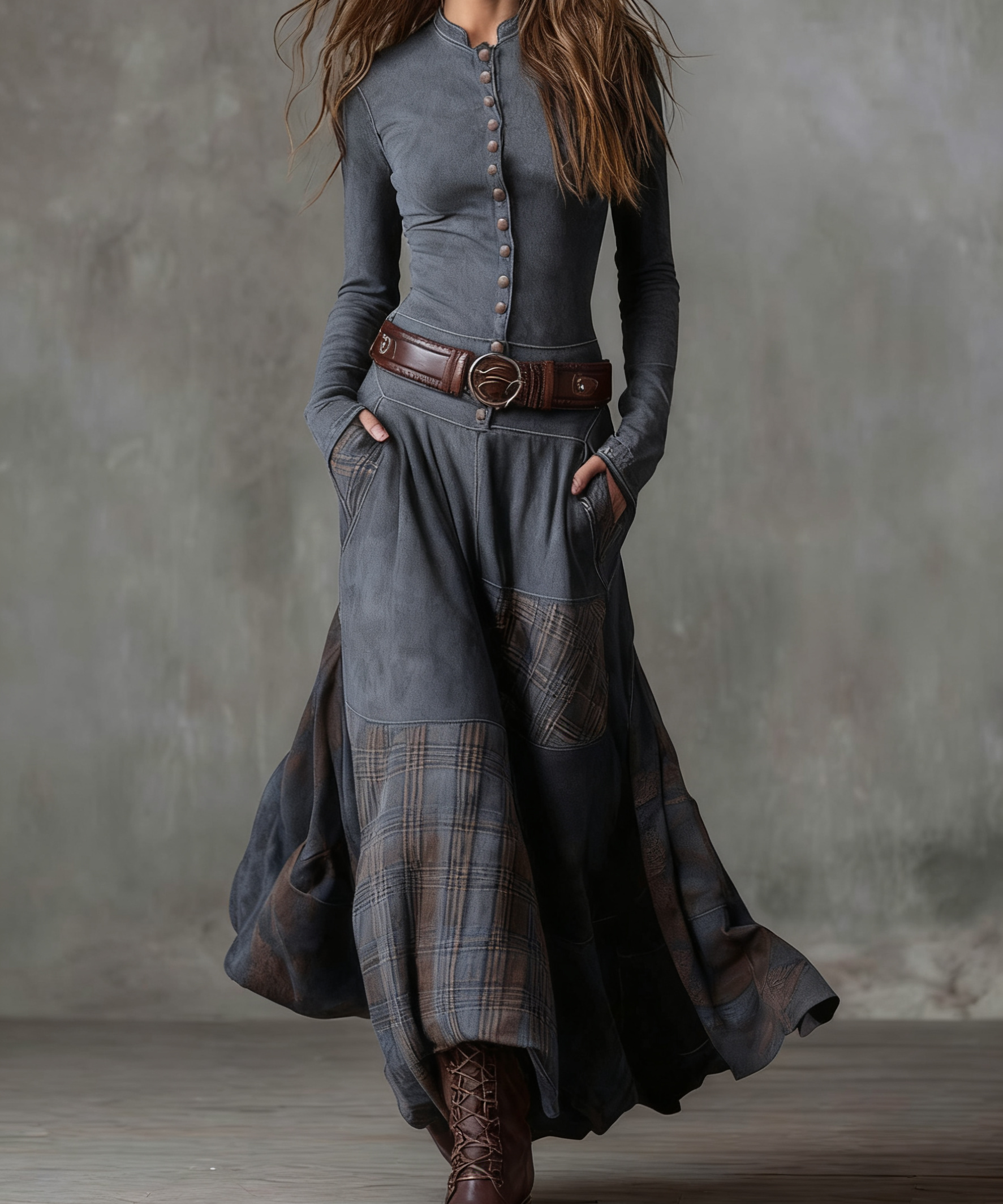 Elisa | Maxi Suede Dress with Belt