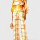 Artistic Print Off-the-Shoulder Top and Wide-Leg Pants Set by Sybella