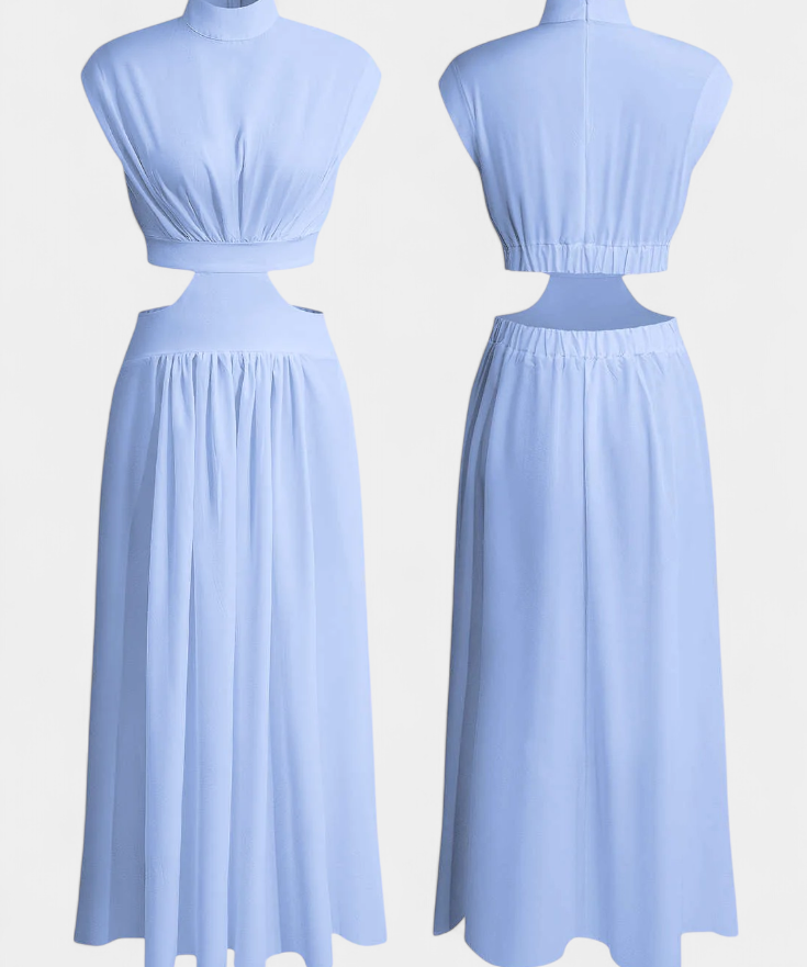 Jocelyn High Neck Top and Flowing Skirt with Side Slits