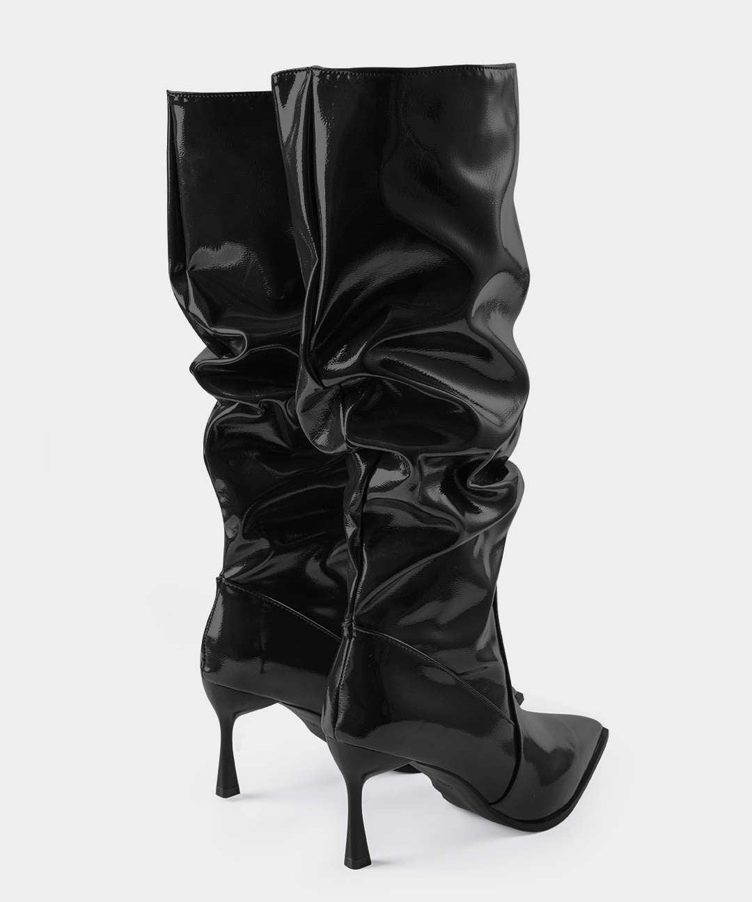 Pleated Faux Leather Pointed Toe Boots