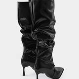 Pleated Faux Leather Pointed Toe Boots