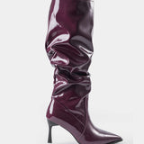 Pleated Faux Leather Pointed Toe Boots