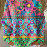 Ethnic Floral Striped Sweater