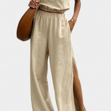 Portia Sleeveless Cotton-Linen Set with Wide-Leg Trousers