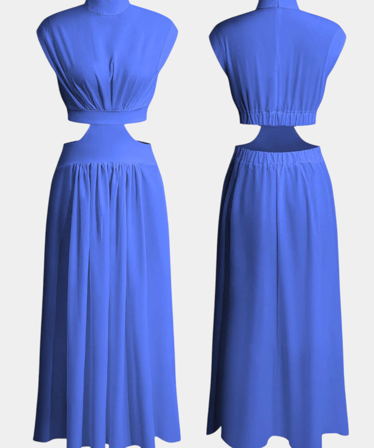 Jocelyn High Neck Top and Flowing Skirt with Side Slits