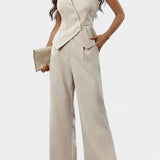 Heskia Asymmetrical Peplum Vest and High-Waisted Pants Set