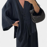 Eli V-Neck Top with Straight-Leg Pants Set