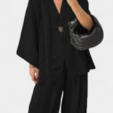 Eli V-Neck Top with Straight-Leg Pants Set