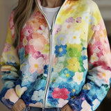 Augusta | Watercolor Floral Zip Cardigan
