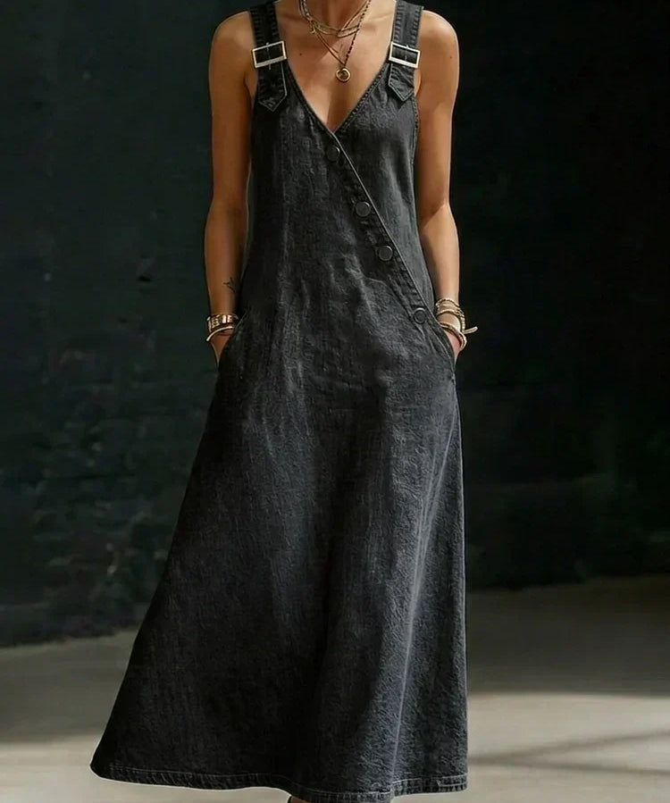 Anna | Button-Front Denim Maxi Dress