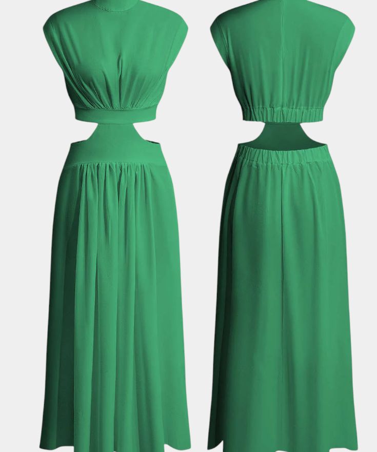 Jocelyn High Neck Top and Flowing Skirt with Side Slits