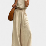 Portia Sleeveless Cotton-Linen Set with Wide-Leg Trousers