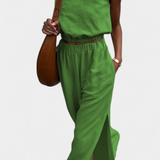 Portia Sleeveless Cotton-Linen Set with Wide-Leg Trousers