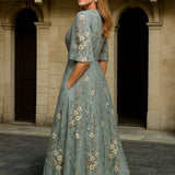 Hazel | Elegant V-Neck Belted Boho Maxi Dress