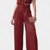 Helira Minimalist Set: Tailored Top with Pleated Palazzo Trousers