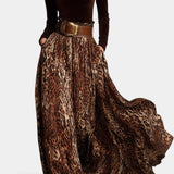 Chic Velvet Turtleneck Ensemble with Sophisticated Leopard Print Skirt