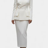 Ediline Blazer Set with Square Collar and Flowing Long Skirt