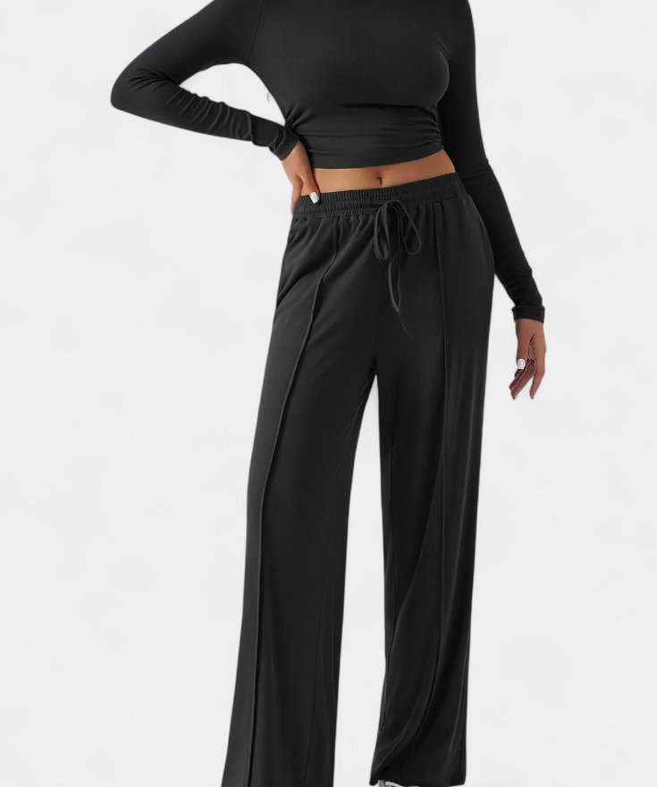 Celaen Elastic-Fit Viscose Yoga Set with Round Neck