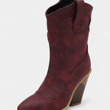 Soft Leather Western Ankle Boot with Pointed Toe and Chunky Heel