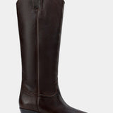 Icelle Brown Leather Equestrian Boots with Pointed Toe and Low Heel Design