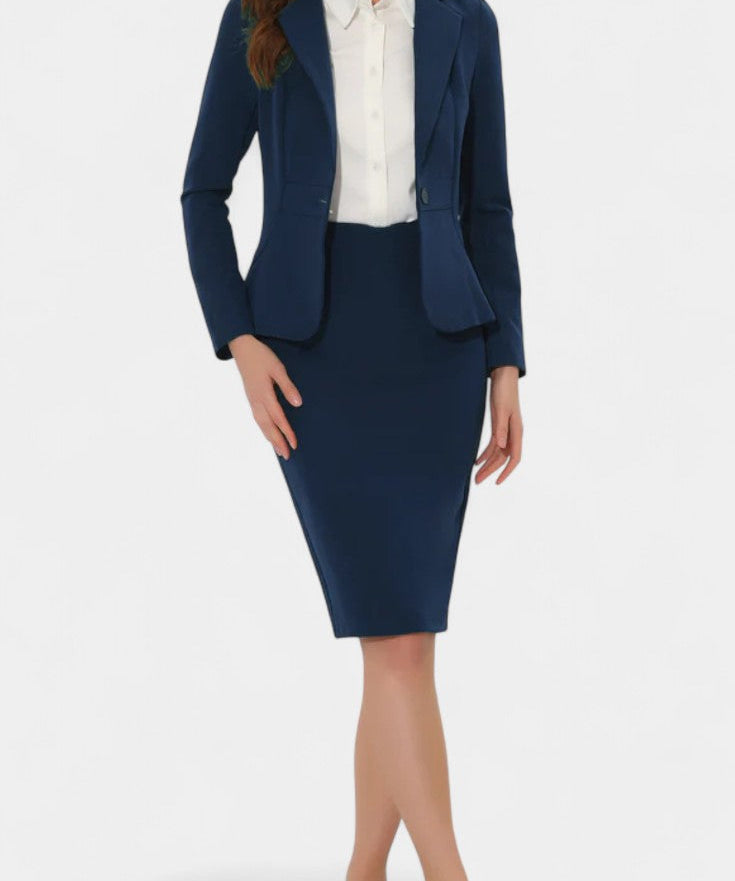 Komoren Chic Blazer and Pencil Skirt Ensemble with Notched Collar