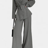 Amy V-Neck Blazer and Flared Pants Set