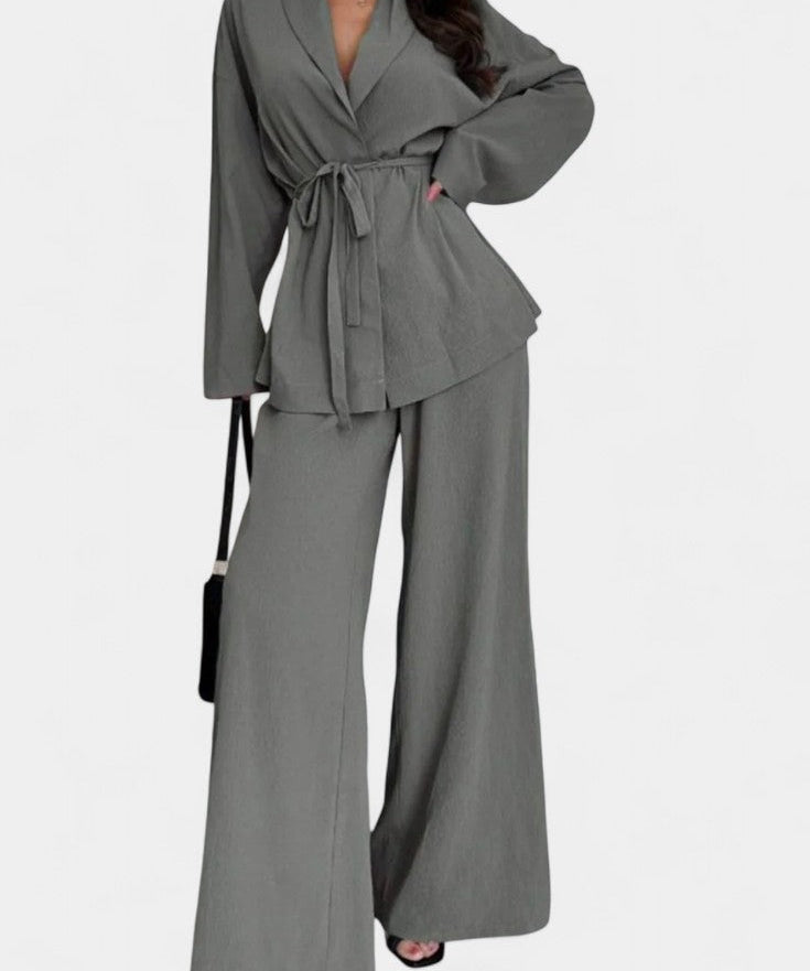 Amy V-Neck Blazer and Flared Pants Set