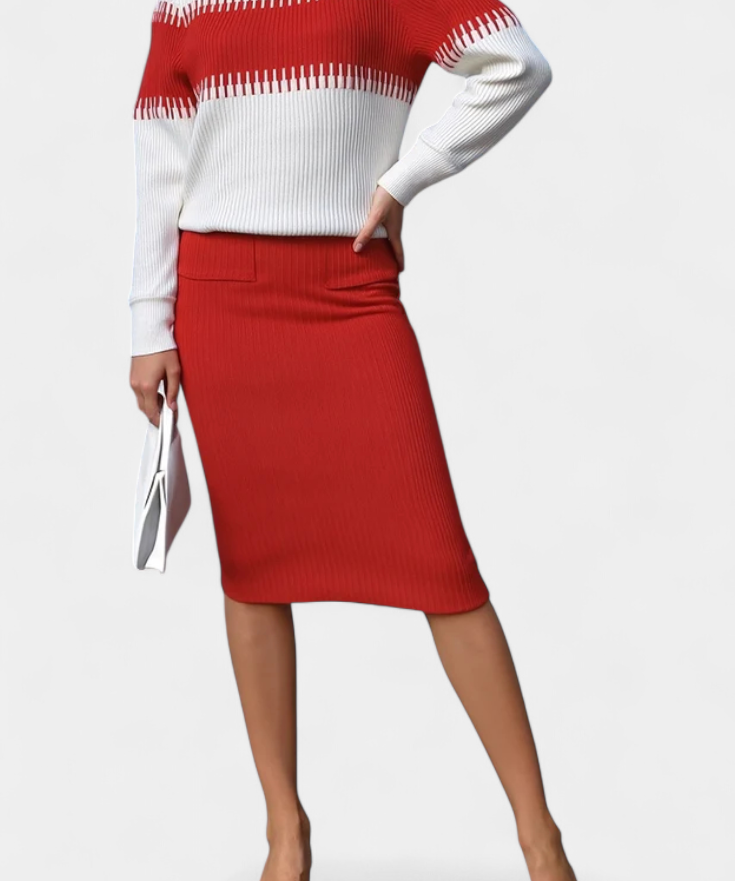 Sidonie Two-Tone Long Sleeve Midi Knit Dress Ensemble
