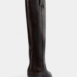 Icelle Brown Leather Equestrian Boots with Pointed Toe and Low Heel Design