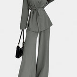 Amy V-Neck Blazer and Flared Pants Set