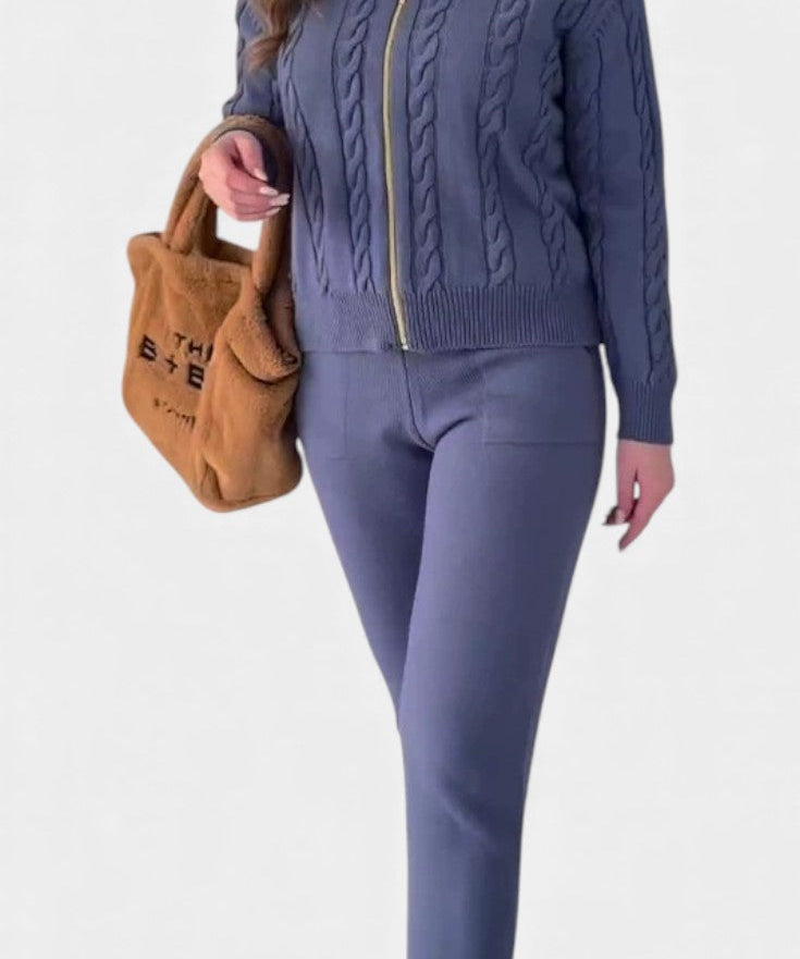 Perdita Cardigan & Twisted Jacquard Pullover Set - Casual Ensemble