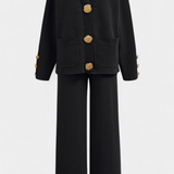 Aireen Classic Cardigan Set with Wide-Leg Trousers