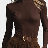 Fabia Dark Brown Turtleneck Ensemble with Corduroy Skirt