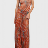 Silvina Set in Vibrant Psychedelic Wave Print with Flowing Midi Skirt
