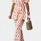 Araceli Tailored Set with Puff Sleeves and Flared Trousers