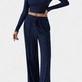 Celaen Elastic-Fit Viscose Yoga Set with Round Neck