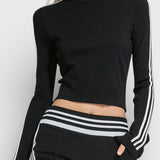 Sully Retro Sport Chic Black Knit Set with High Collar and Flared Pants