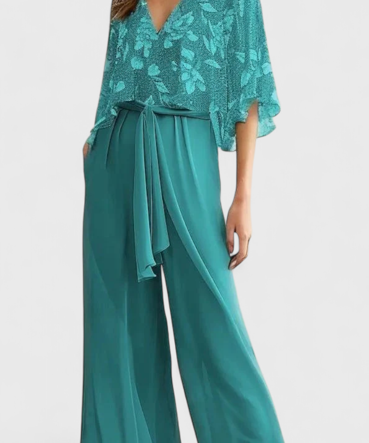Claribel V-Neck Top and Wide Leg Pants Set