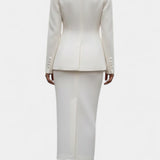Ediline Blazer Set with Square Collar and Flowing Long Skirt