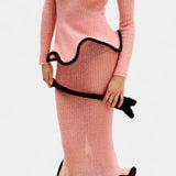 Stormi Asymmetrical Knit Set with Ruffled Trim and Shimmering Midi Skirt