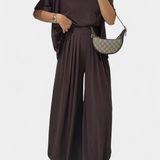 Trista Minimalist Modal Ensemble: Straight Top & Wide-Leg Pants