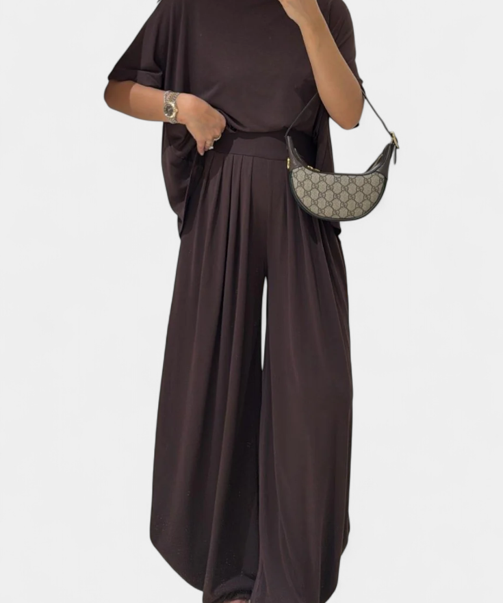 Trista Minimalist Modal Ensemble: Straight Top & Wide-Leg Pants