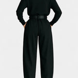 Erisen Black High Collar Ensemble with Straight Leg Trousers