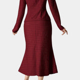 Véronique Two-Piece Tweed Ensemble – Round Neck Blouse with Midi Mermaid Skirt