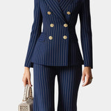 Chic Striped Double-Breasted Tailored Set - Mahé
