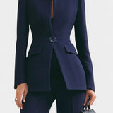 Elisabetta High-Collar Two-Piece Set with Wide-Leg Trousers