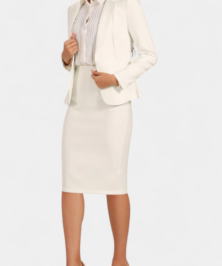 Komoren Chic Blazer and Pencil Skirt Ensemble with Notched Collar