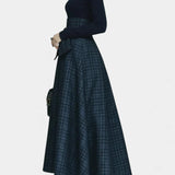 Angelika Night Blue High Neck Set with Checkered Skirt