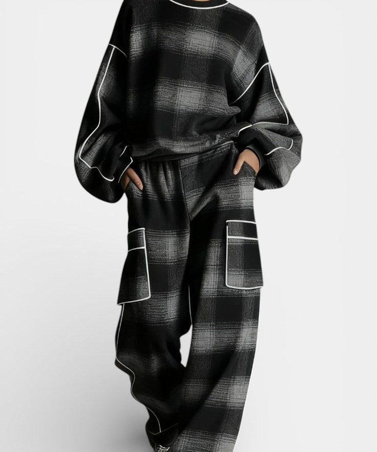 Oléna Urban Checkered Color-Block Ensemble