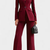 Elisabetta High-Collar Two-Piece Set with Wide-Leg Trousers